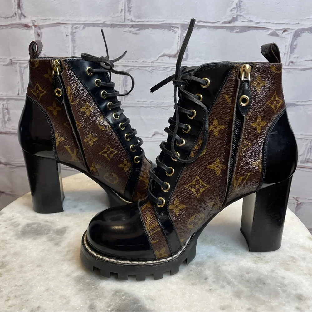 Louis Vuitton Black and Brown Lace Up Boots - Picture 3 of 11